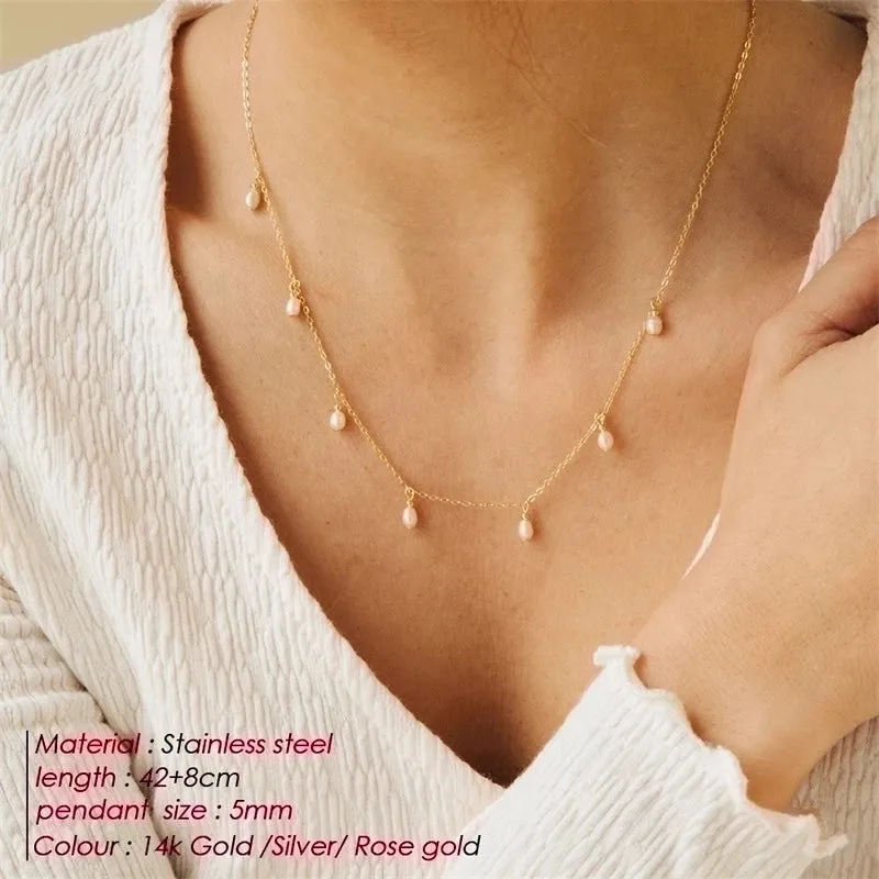 Elegant Solid Color Stainless Steel Imitation Pearl Plating Necklace