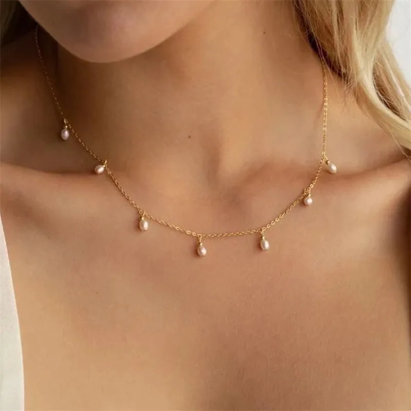 Elegant Solid Color Stainless Steel Imitation Pearl Plating Necklace