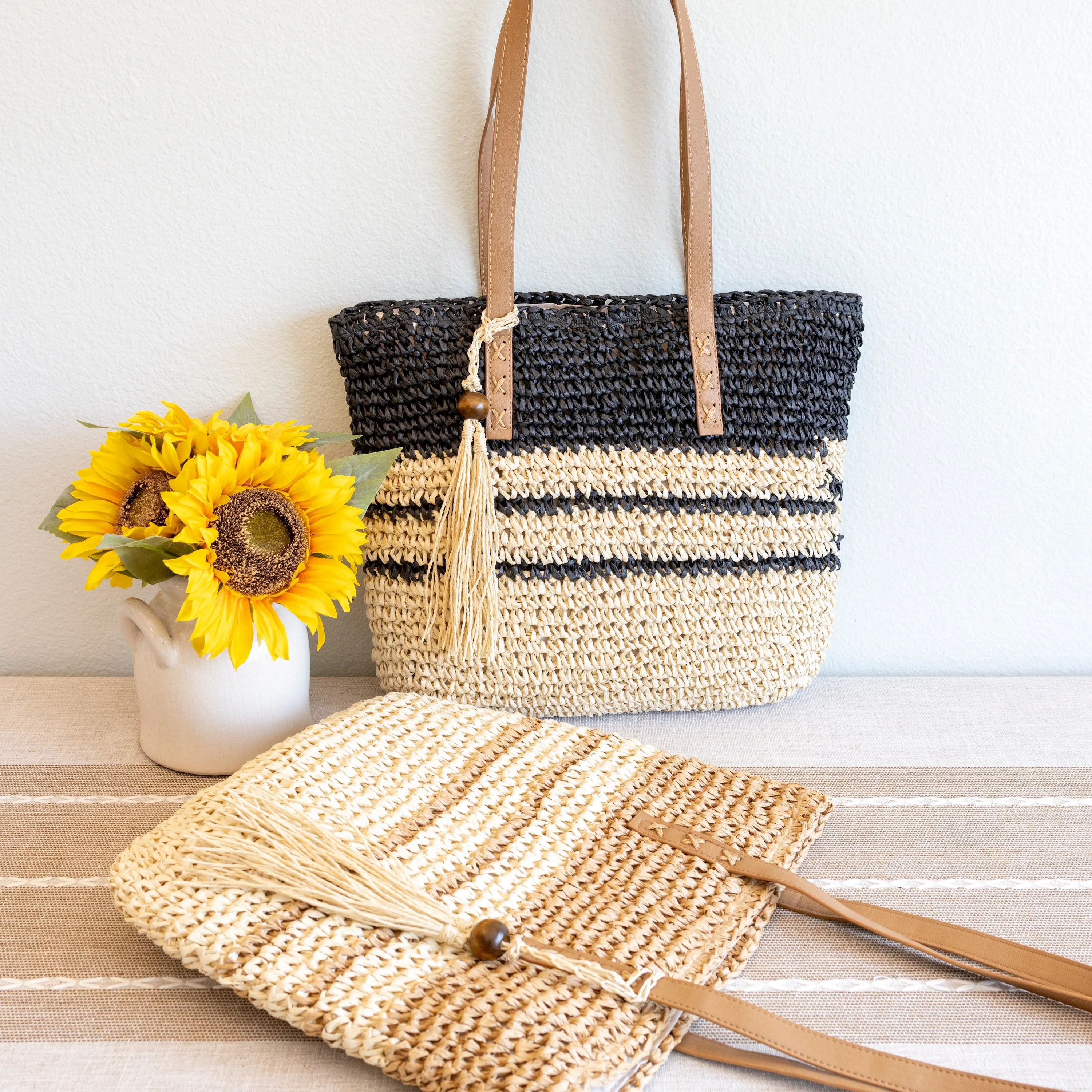 Elena Handbags Straw Woven Summer Beach Tote