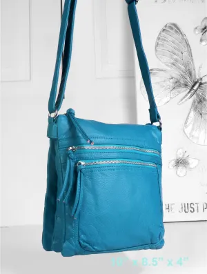 Faux Leather Satchel-Turquoise