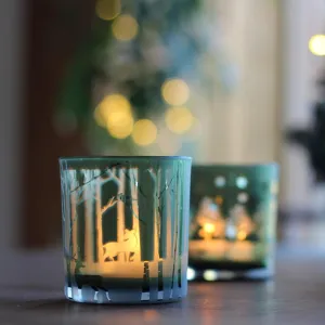 Festive Forest With Stag Glass Tealight Holder