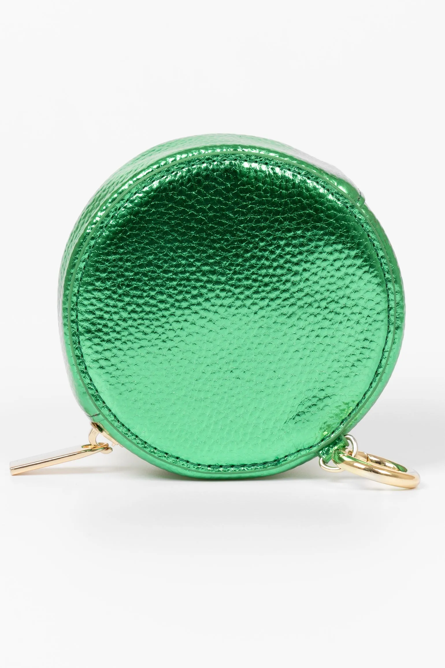 Finley Round Coin Purse - Green, Metallic Faux Leather