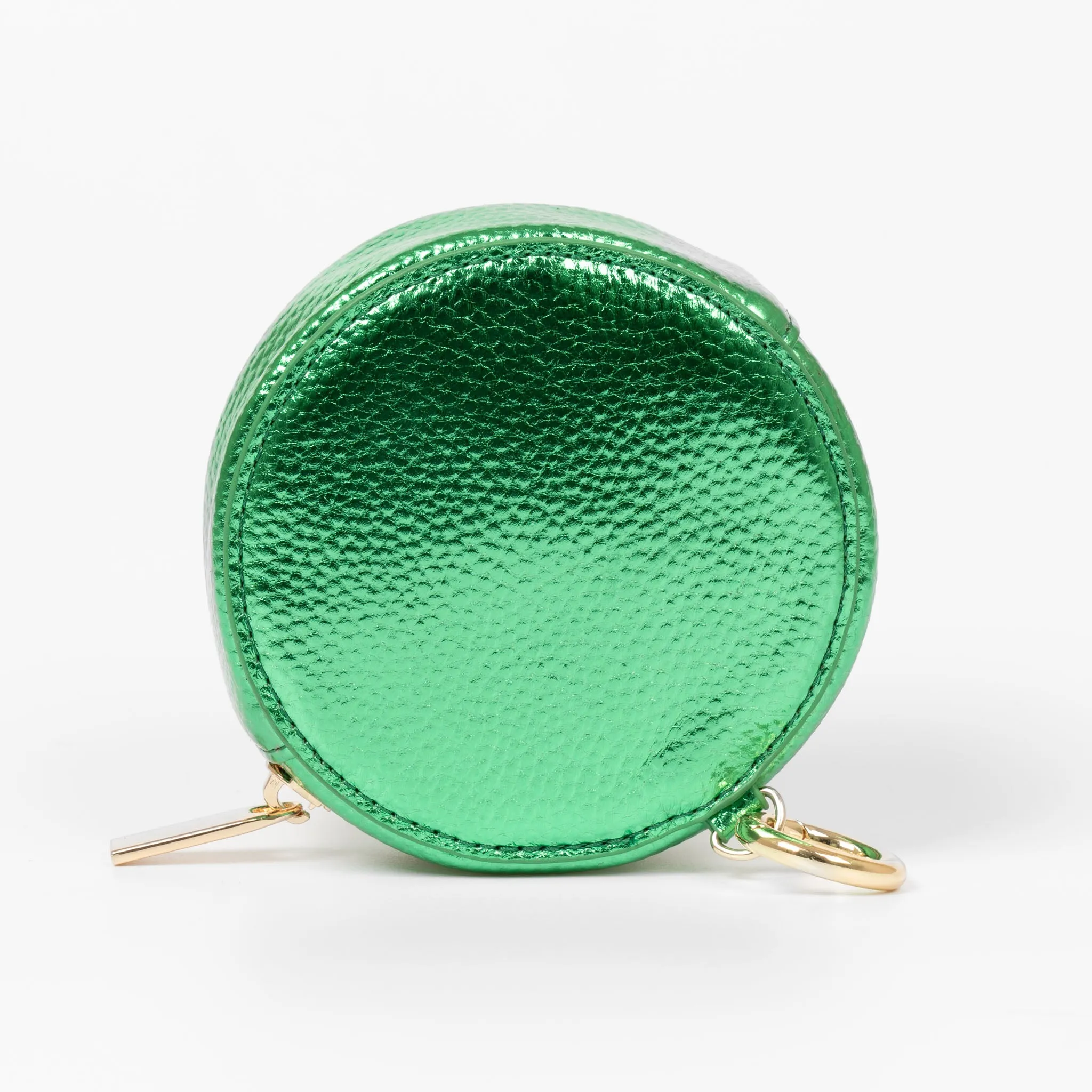 Finley Round Coin Purse - Green, Metallic Faux Leather