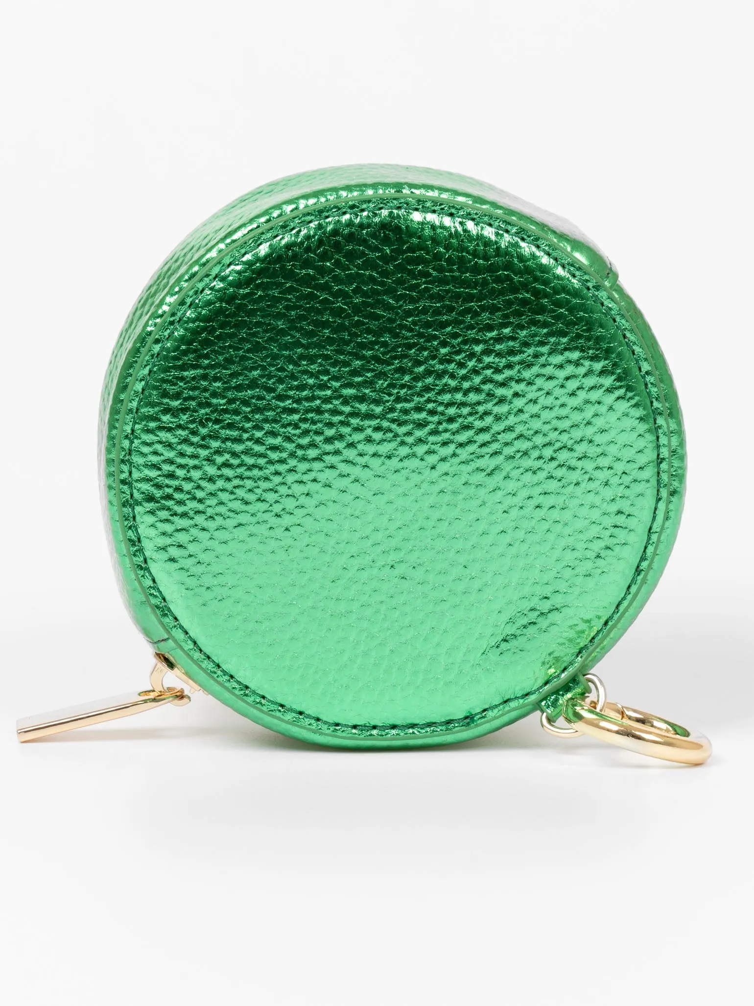 Finley Round Coin Purse - Green, Metallic Faux Leather