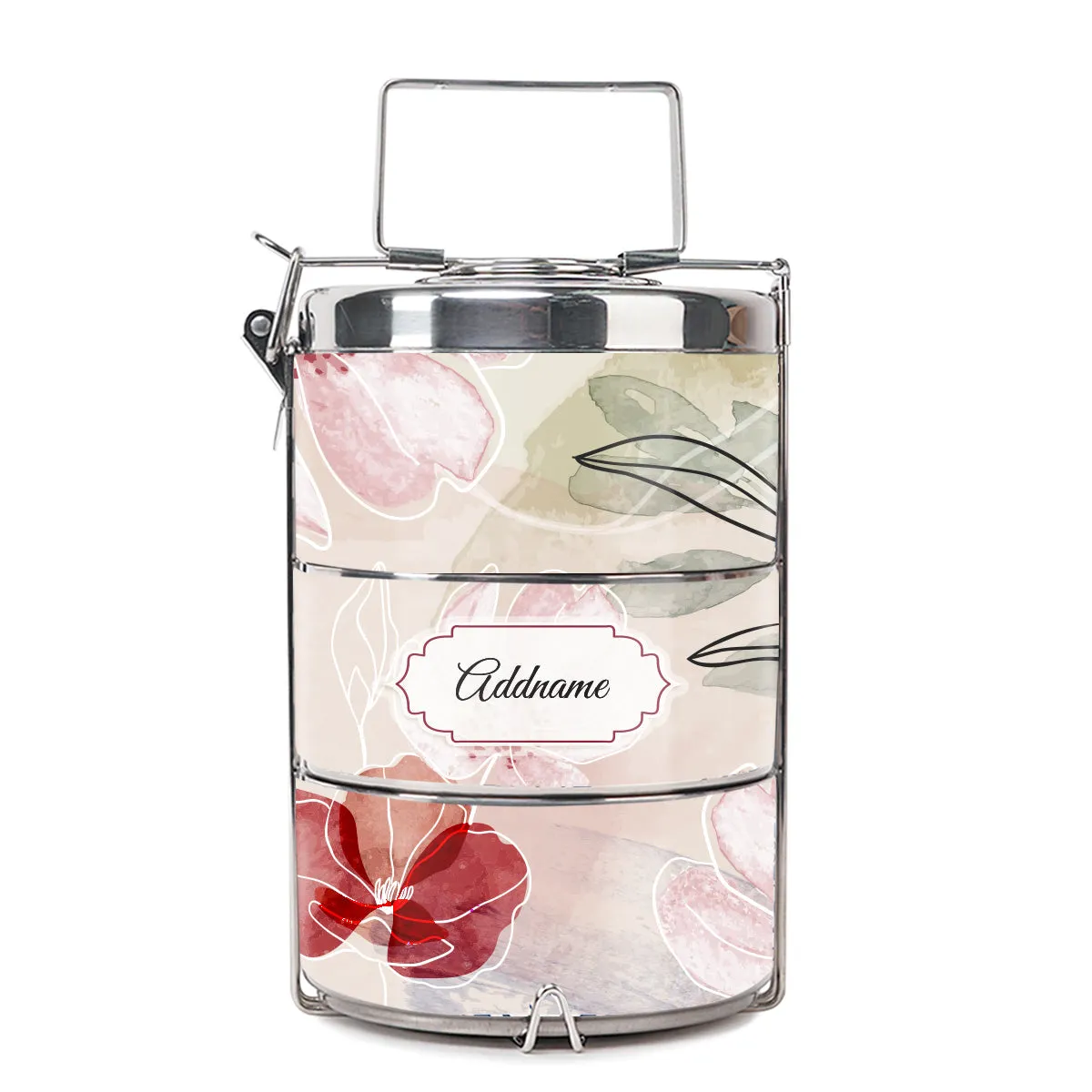 Floral Flourish Flora Series 3-Tier Premium Medium 13.5cm Tiffin Carrier [FREE Custom Add Name]