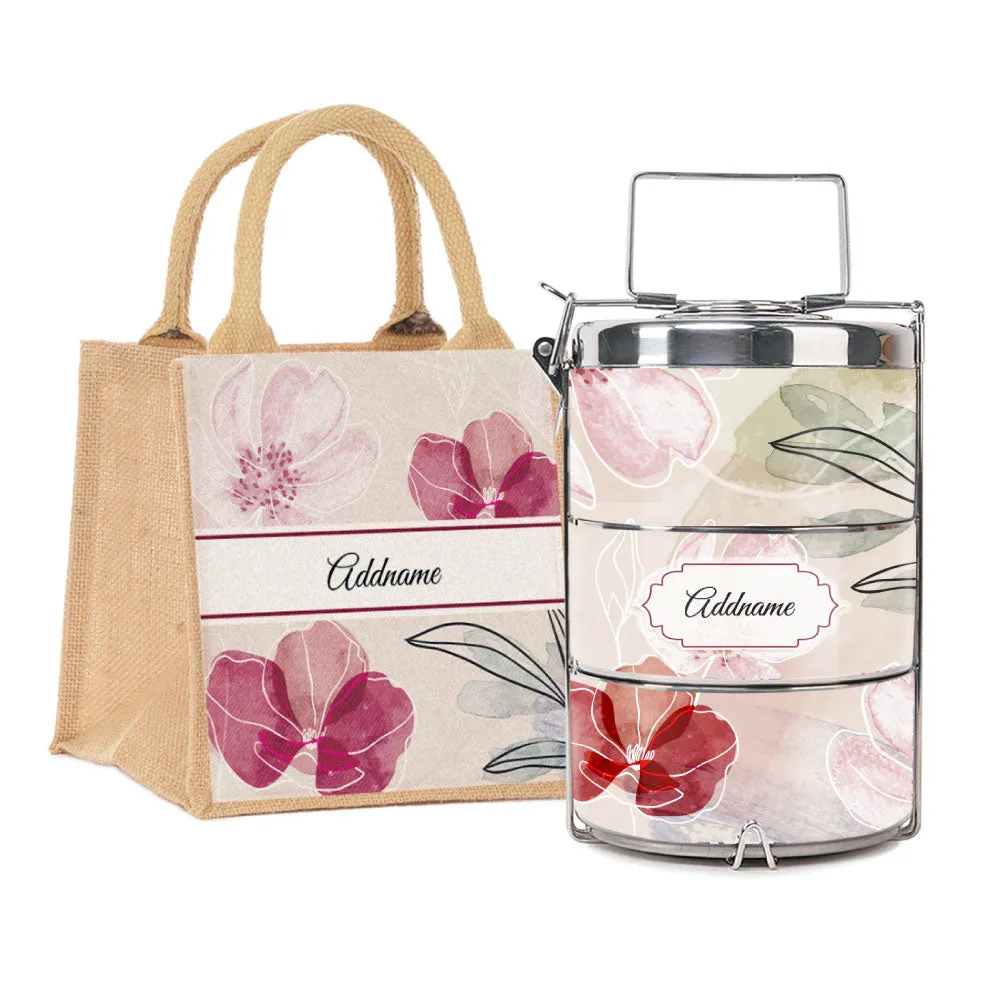 Floral Flourish Flora Series 3-Tier Premium Medium 13.5cm Tiffin Carrier [FREE Custom Add Name]