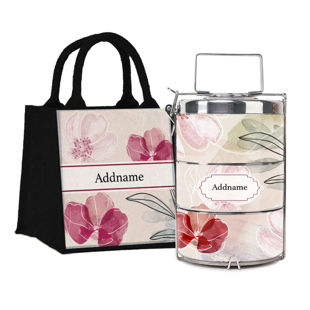 Floral Flourish Flora Series 3-Tier Premium Medium 13.5cm Tiffin Carrier [FREE Custom Add Name]