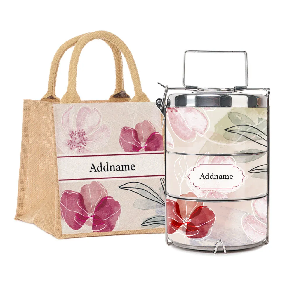 Floral Flourish Flora Series 3-Tier Premium Medium 13.5cm Tiffin Carrier [FREE Custom Add Name]