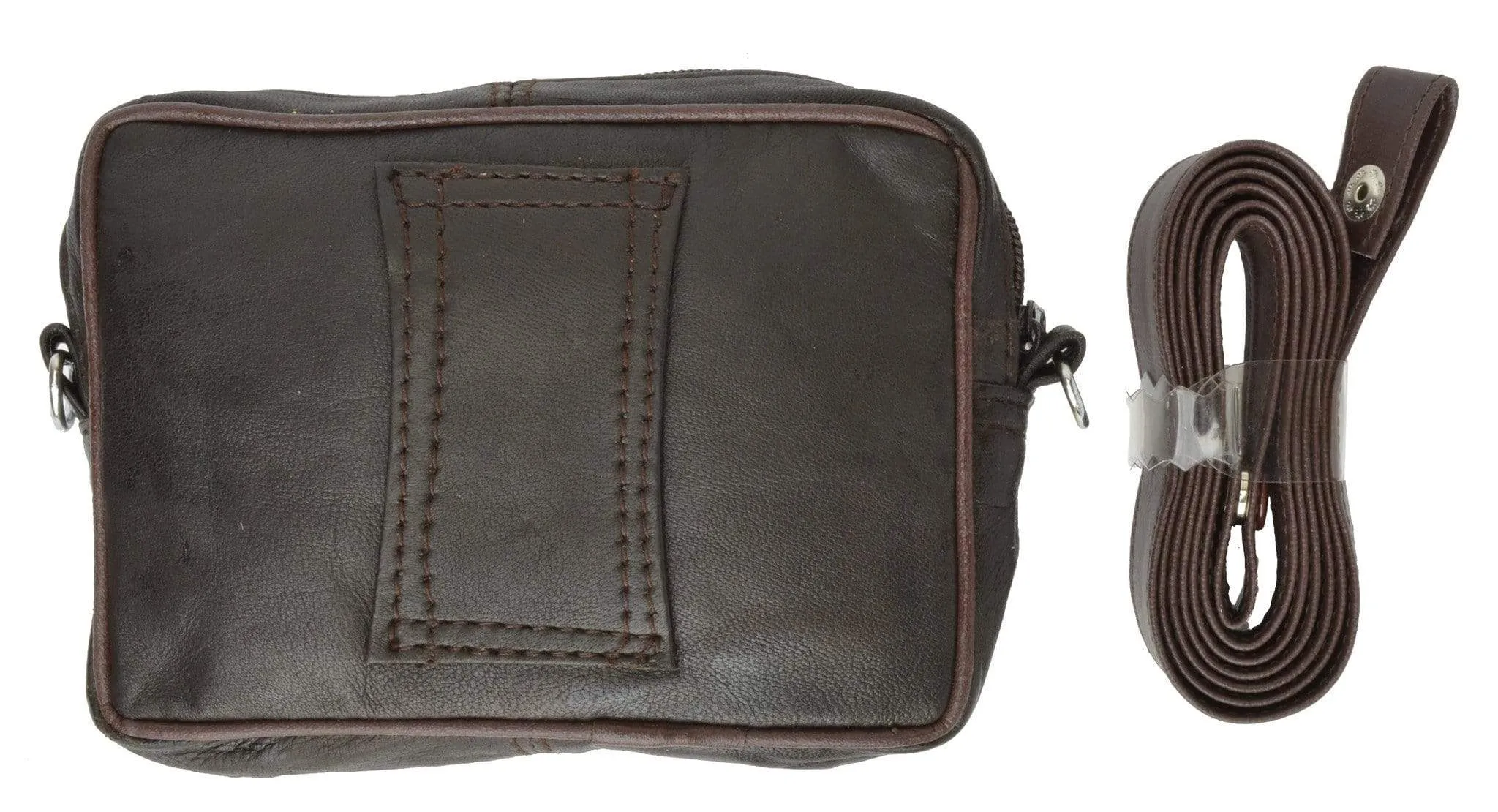 Genuine Leather Zippered Organizer Pouch with Detachable Shoulder Strap 115 (C)