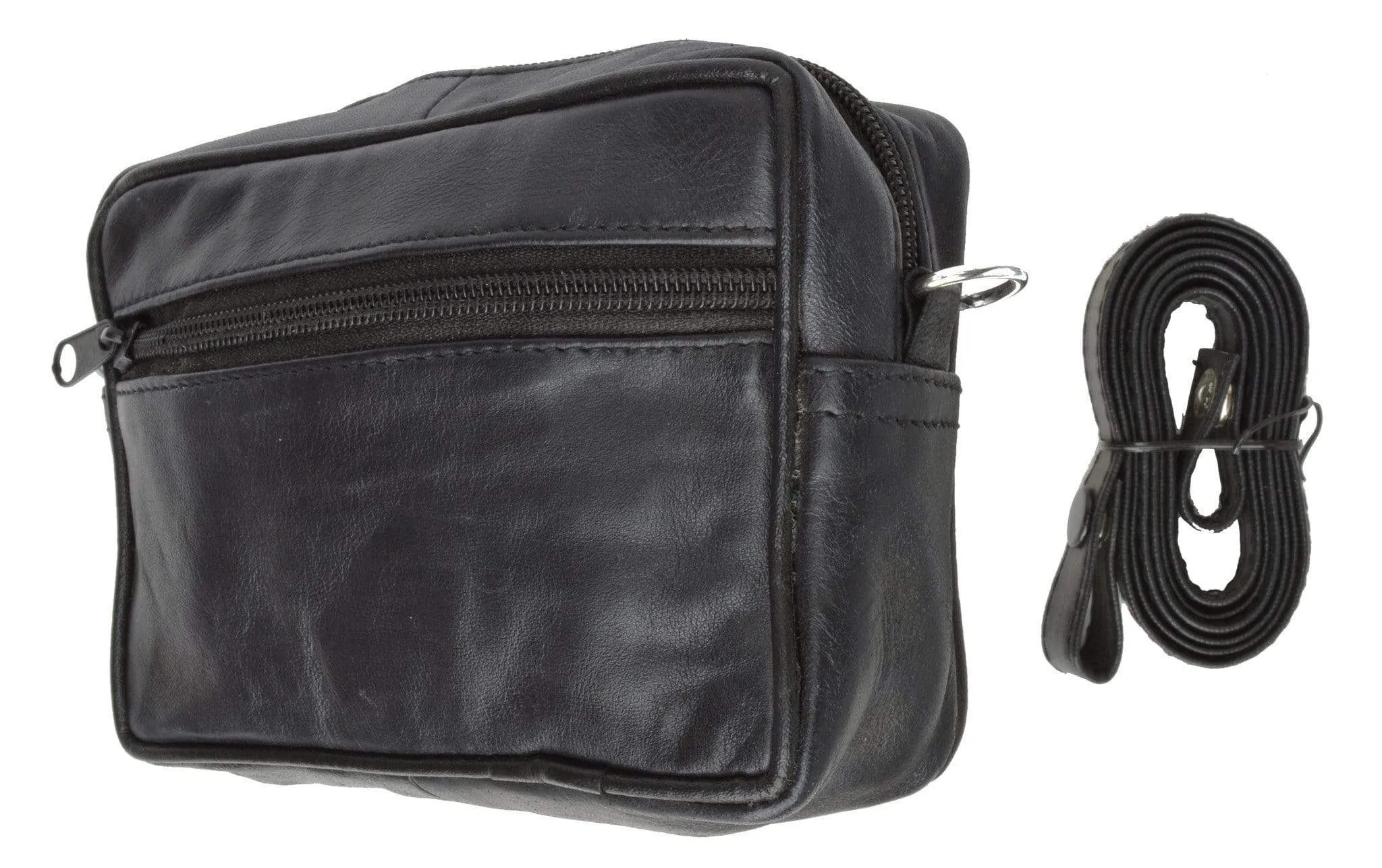 Genuine Leather Zippered Organizer Pouch with Detachable Shoulder Strap 115 (C)