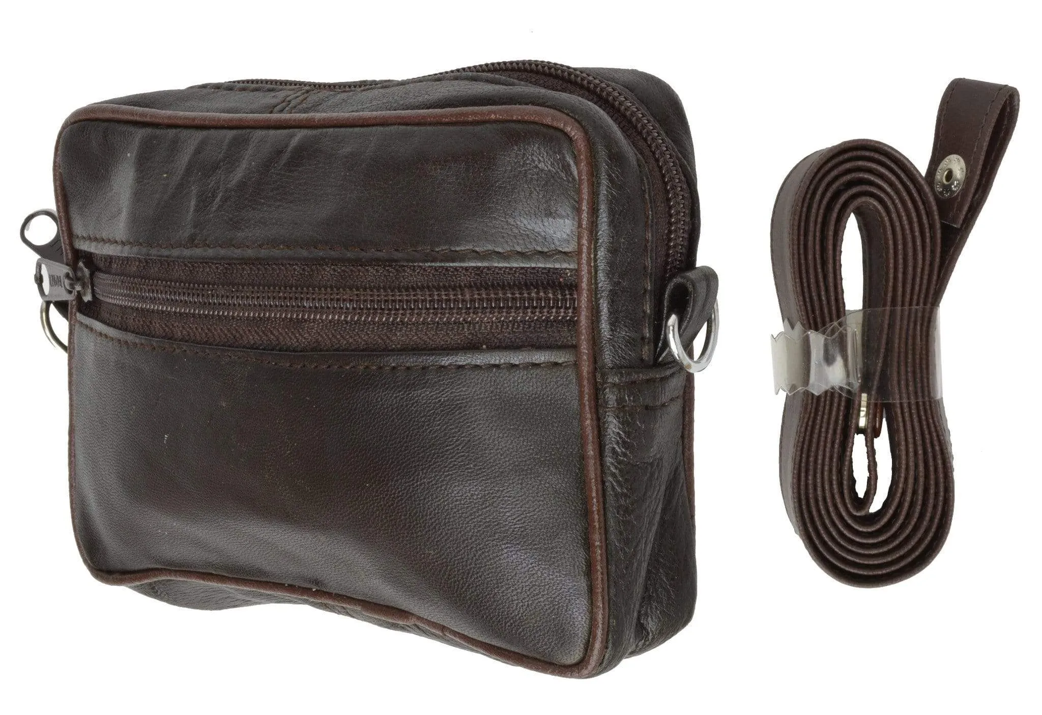 Genuine Leather Zippered Organizer Pouch with Detachable Shoulder Strap 115 (C)