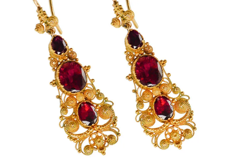 Georgian Garnet Cannetille Dangle Earrings