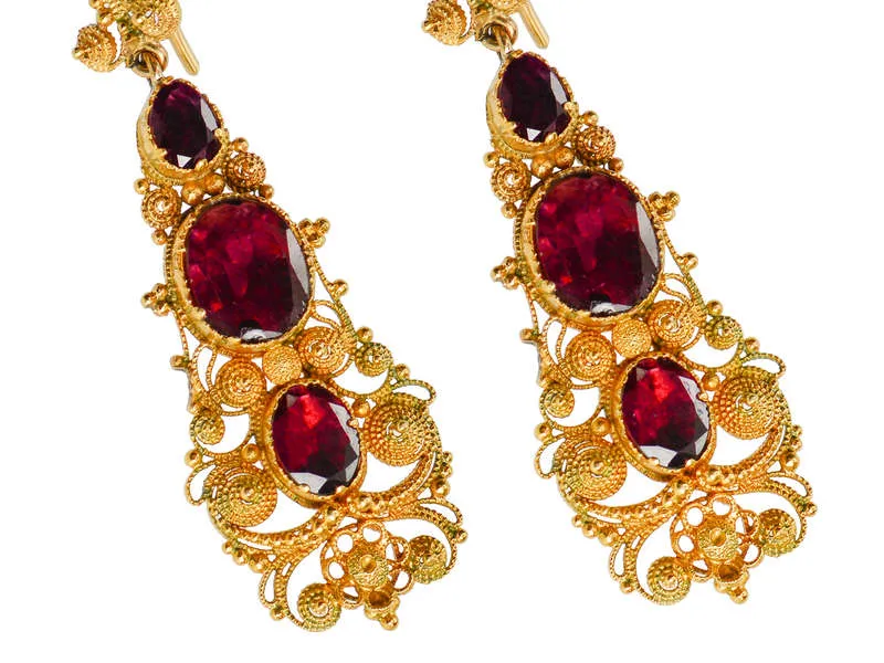 Georgian Garnet Cannetille Dangle Earrings