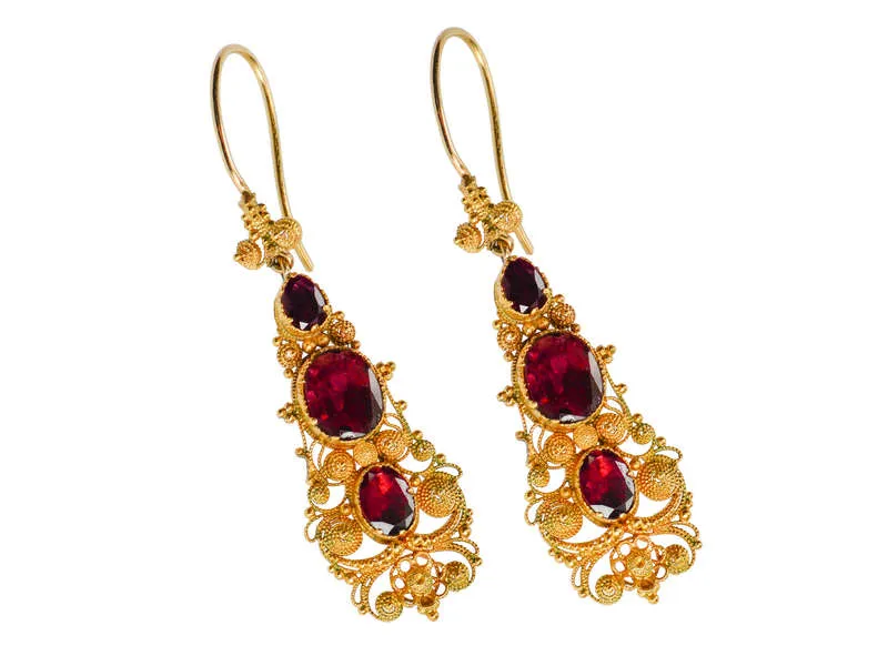 Georgian Garnet Cannetille Dangle Earrings