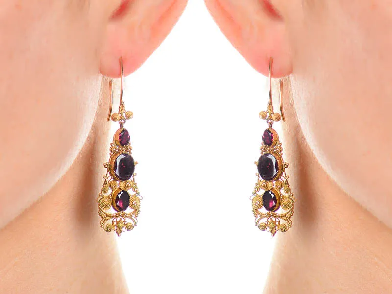 Georgian Garnet Cannetille Dangle Earrings