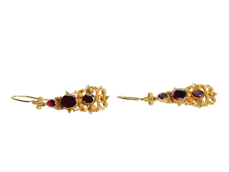 Georgian Garnet Cannetille Dangle Earrings