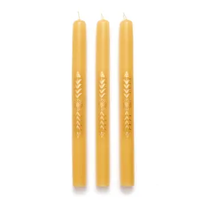 Gold Floral Taper Candles, Set of Three