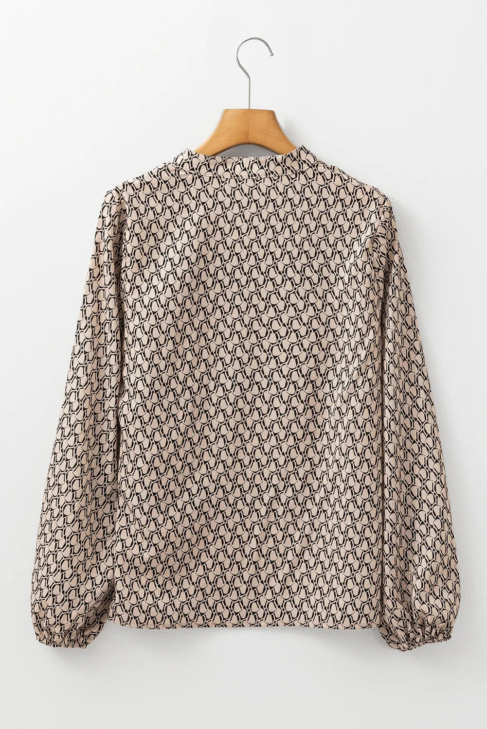 Green Geometric Print Notched Neck Puff Sleeve Blouse