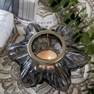 Hand Blown Smoked Grey Glass Star Tealight Holder