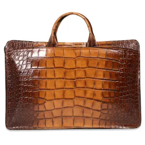 Hand Brushed Croco Double Gusset Top Zip Briefcase #K202