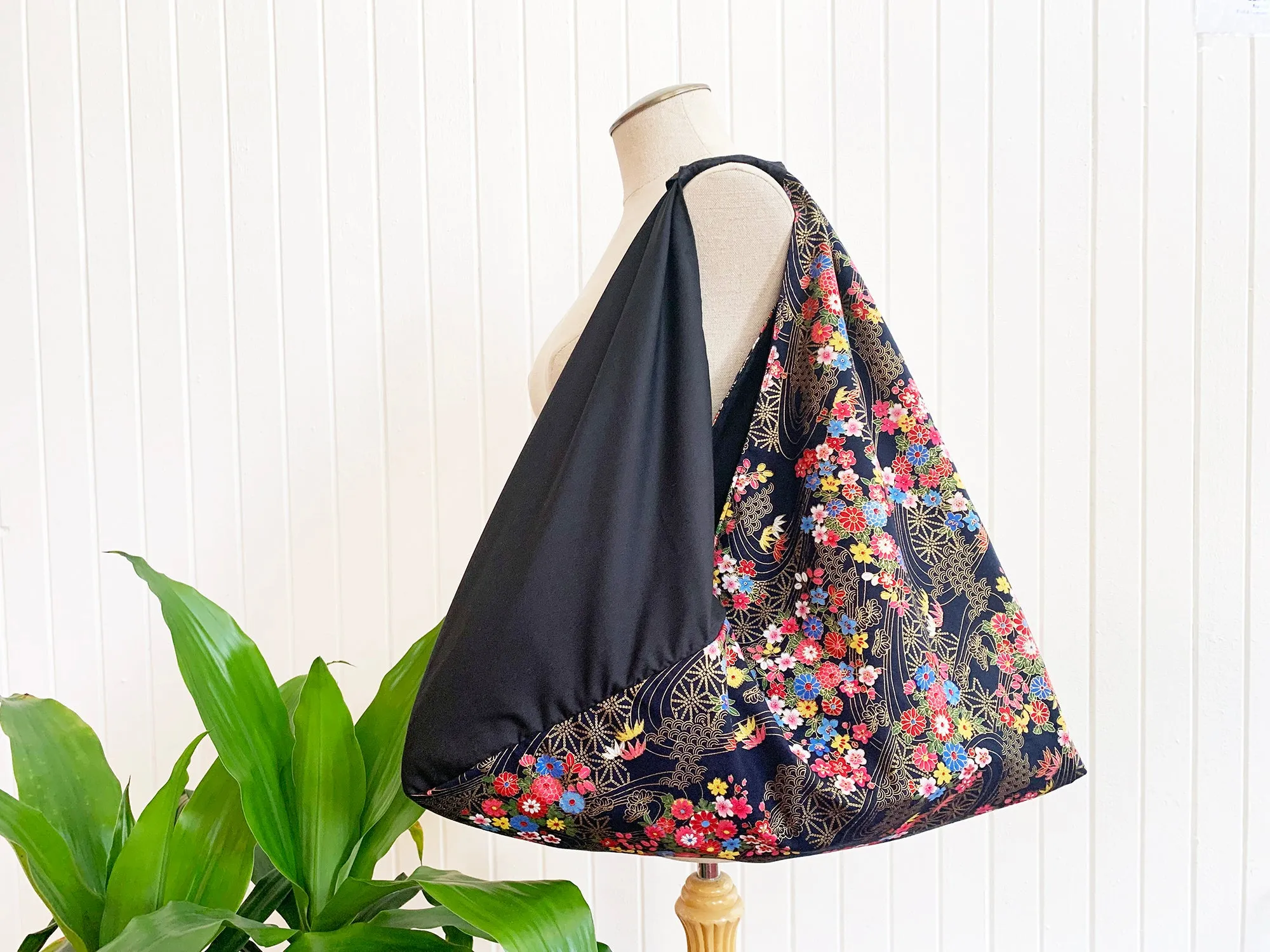 *Handmade* Origami bag | Market bag | Asanoha x Chrysanthemum (Black)