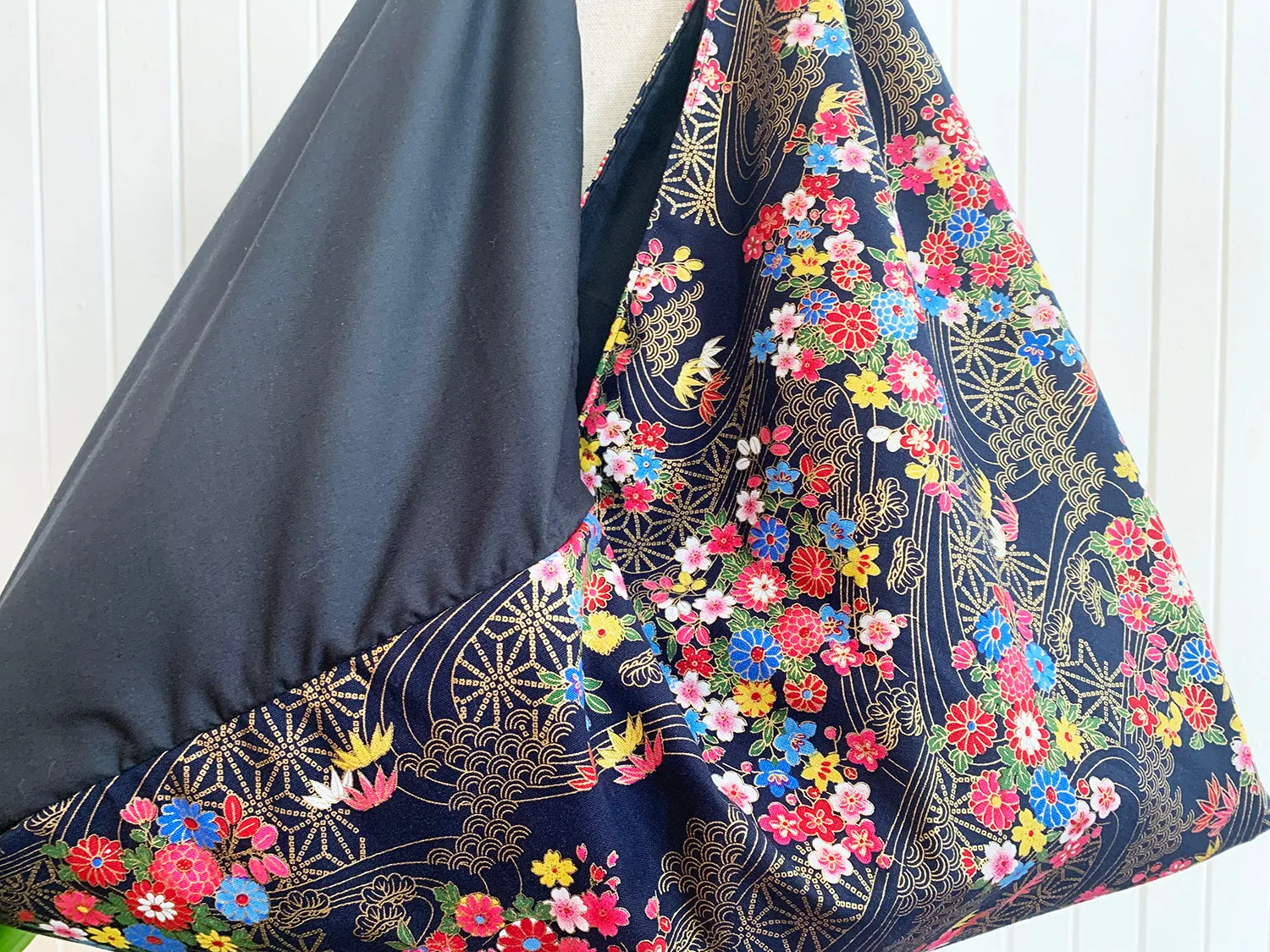 *Handmade* Origami bag | Market bag | Asanoha x Chrysanthemum (Black)