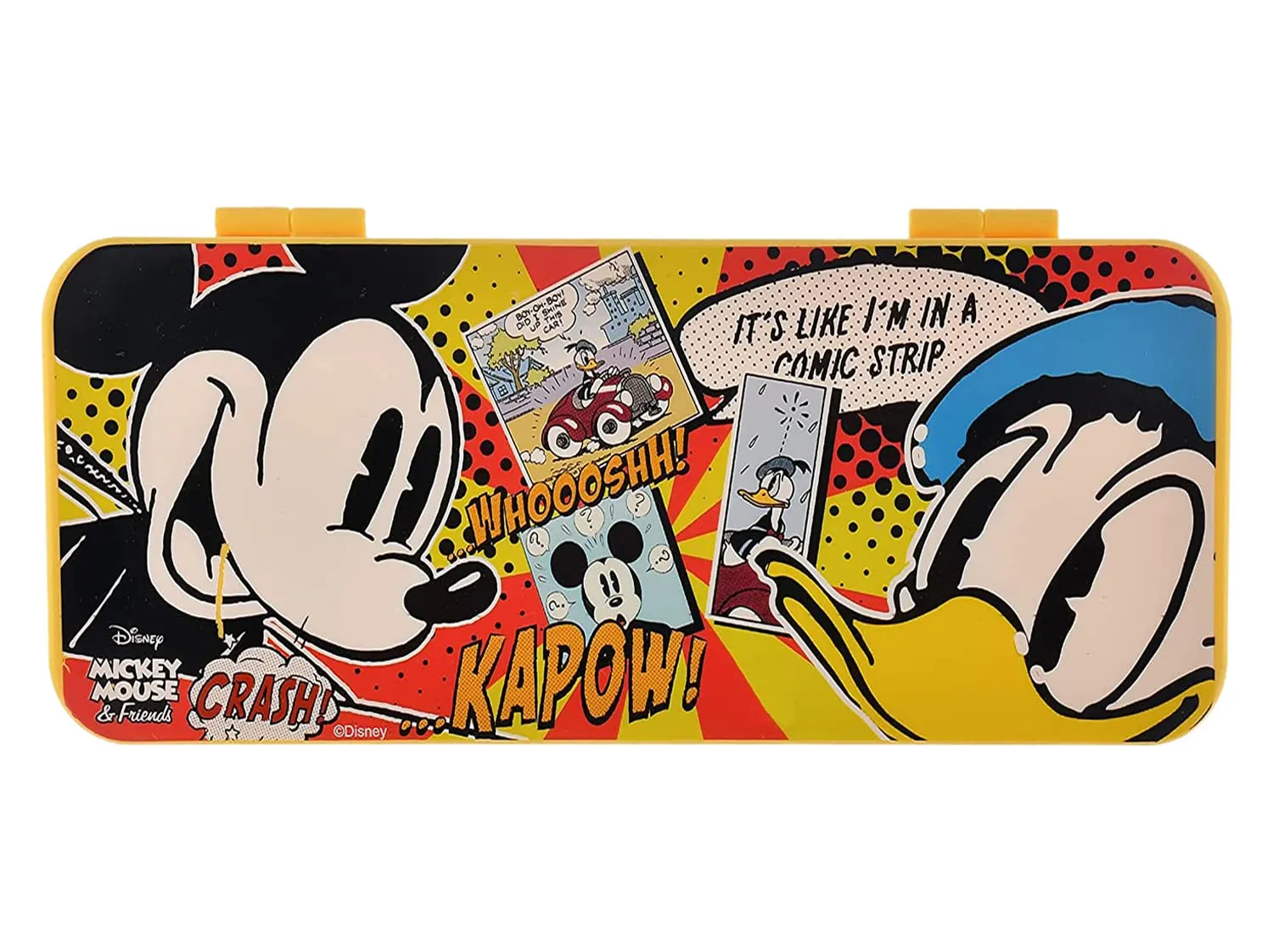 Heart Home Mickey Mouse & Friends Printed Durable Plastic Pencil Box, Pencil Case for School Kids with Number Lock System & Accessories (Yellow)-50HH01274