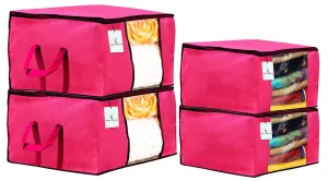 Heart Home Non Woven 2 Pieces Saree Cover And 2 Pieces Underbed Storage Bag, Cloth Organizer For Storage, Blanket Cover Combo Set (Pink) - CTHH17858