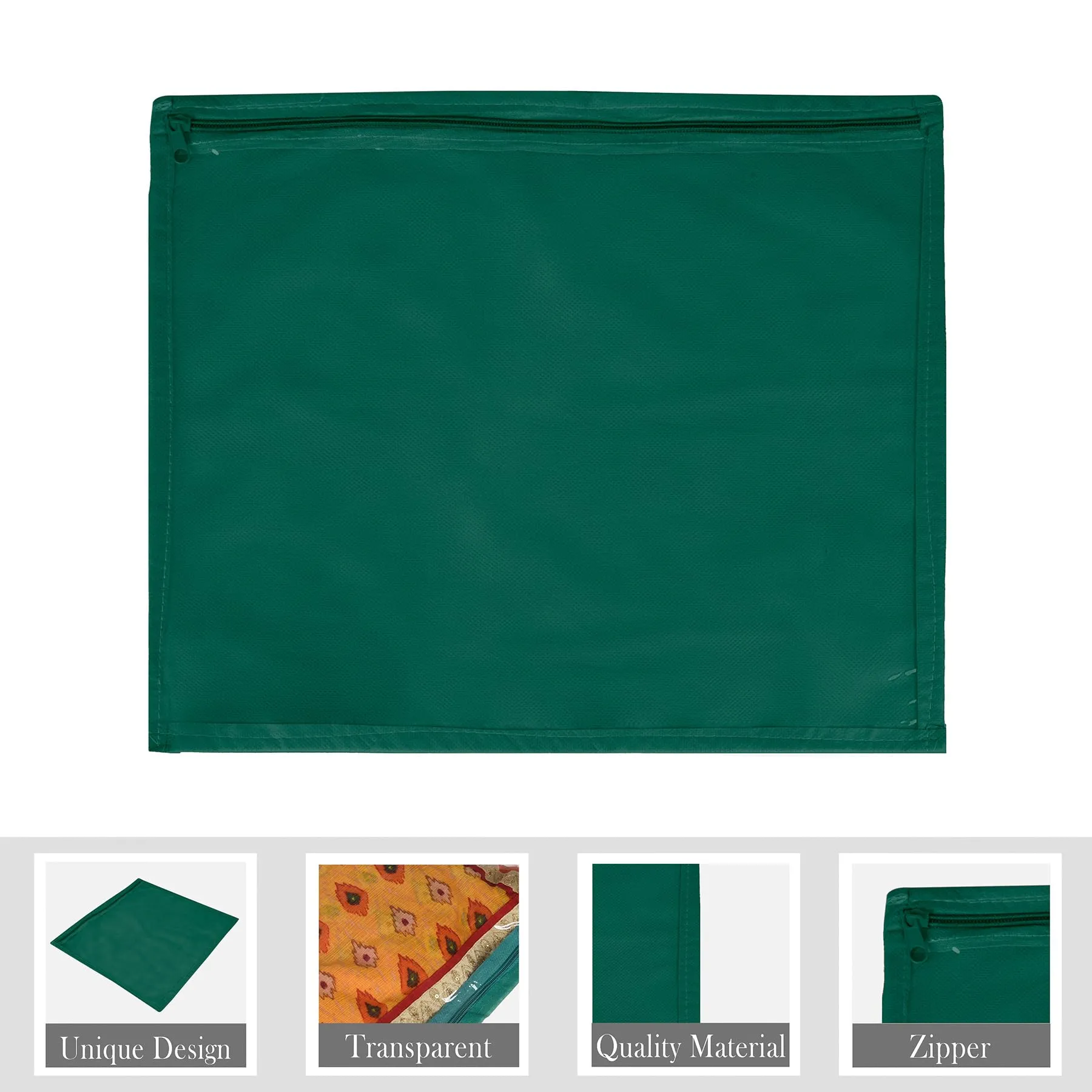 Heart Home Saree Cover | Clothes Storage Bag | Single Packing Saree with Zip Closure | Wardrobe Organizer | Cloth Stoarge Organizer | Plain Saree Cover | Pack of 24 | Green