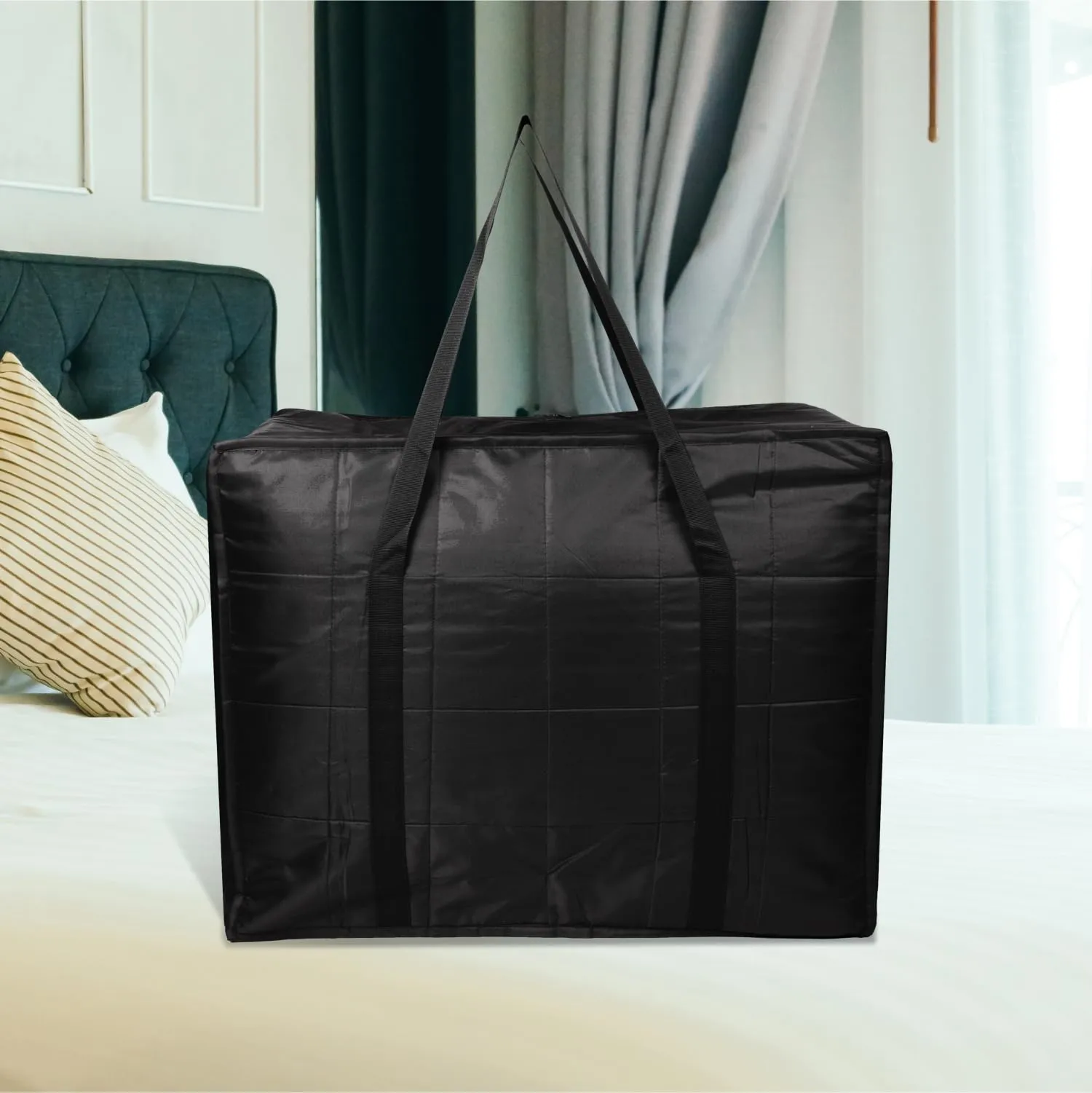 Heart Home Storage Attachi Bag | Parachute Travel Storage Bag | Underbed Storage Bag | Storage Organizer for Clothes | Zipper Closure Blanket Bag with Handle | Large | Black