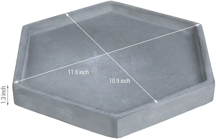 Hexagonal Dark Gray Concrete Bathroom or Bedroom Vanity Tray, Decorative Countertop Jewelry Perfume Dish Tray