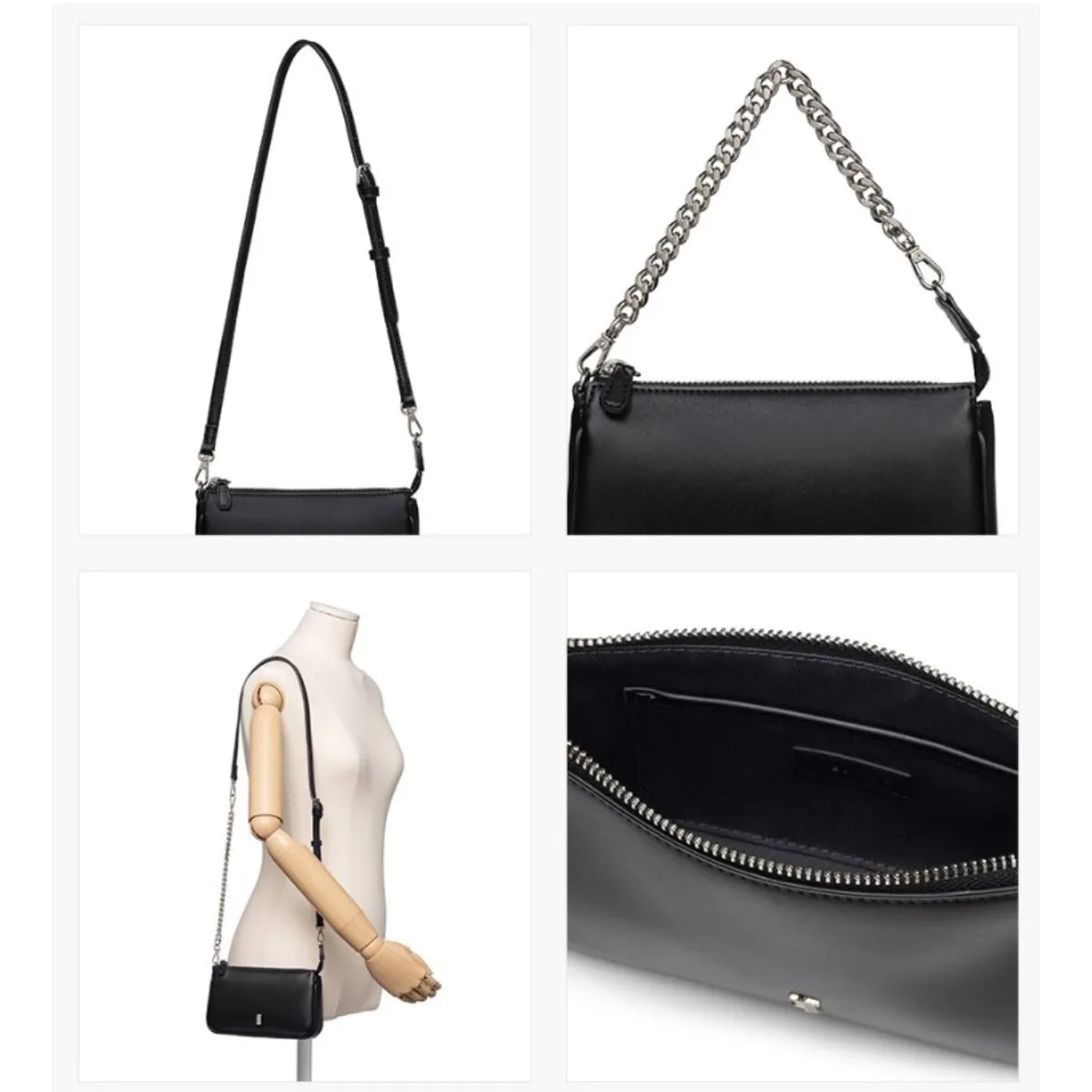 J.ESTINA Joelle Nut Mini Cross Black Chain Leather Strap Shoulder Bag / from Seoul, Korea