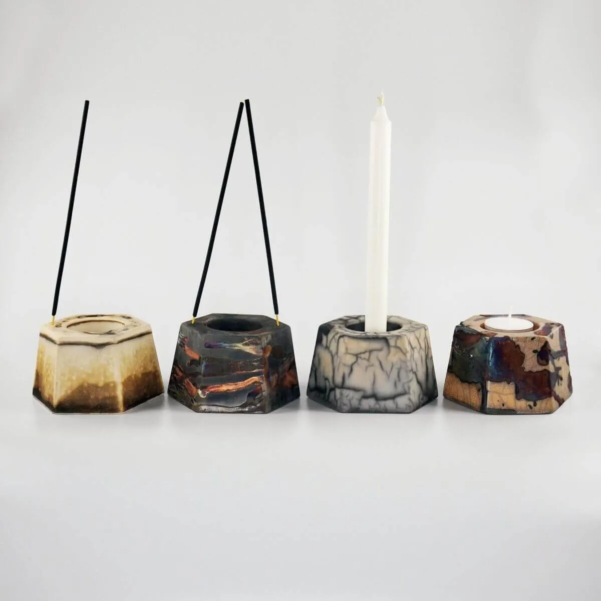 Keihatsu tealight, candle and incense ceramic holder