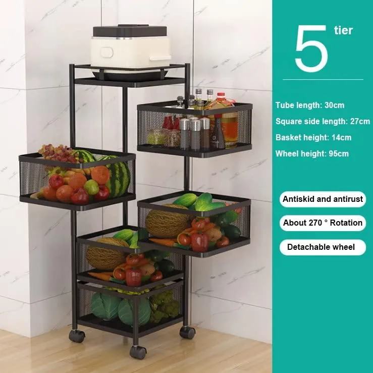 Kitchen Trolley Kitchen Organizer Items And kitchen accessories items for Kitchen Storage Rack Square Design Fruits & Vegetable Onion Cutlery ,Jars Container Kitchen Trolley with Wheels Black