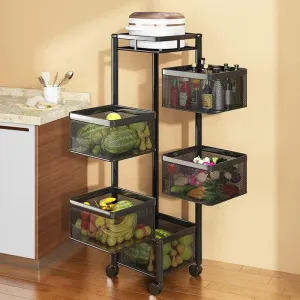 Kitchen Trolley Kitchen Organizer Items And kitchen accessories items for Kitchen Storage Rack Square Design Fruits & Vegetable Onion Cutlery ,Jars Container Kitchen Trolley with Wheels Black