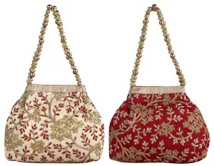 Kuber Industries 2 Pieces Polyester Embroidered Woman Potli Bag (CTKTC4389)