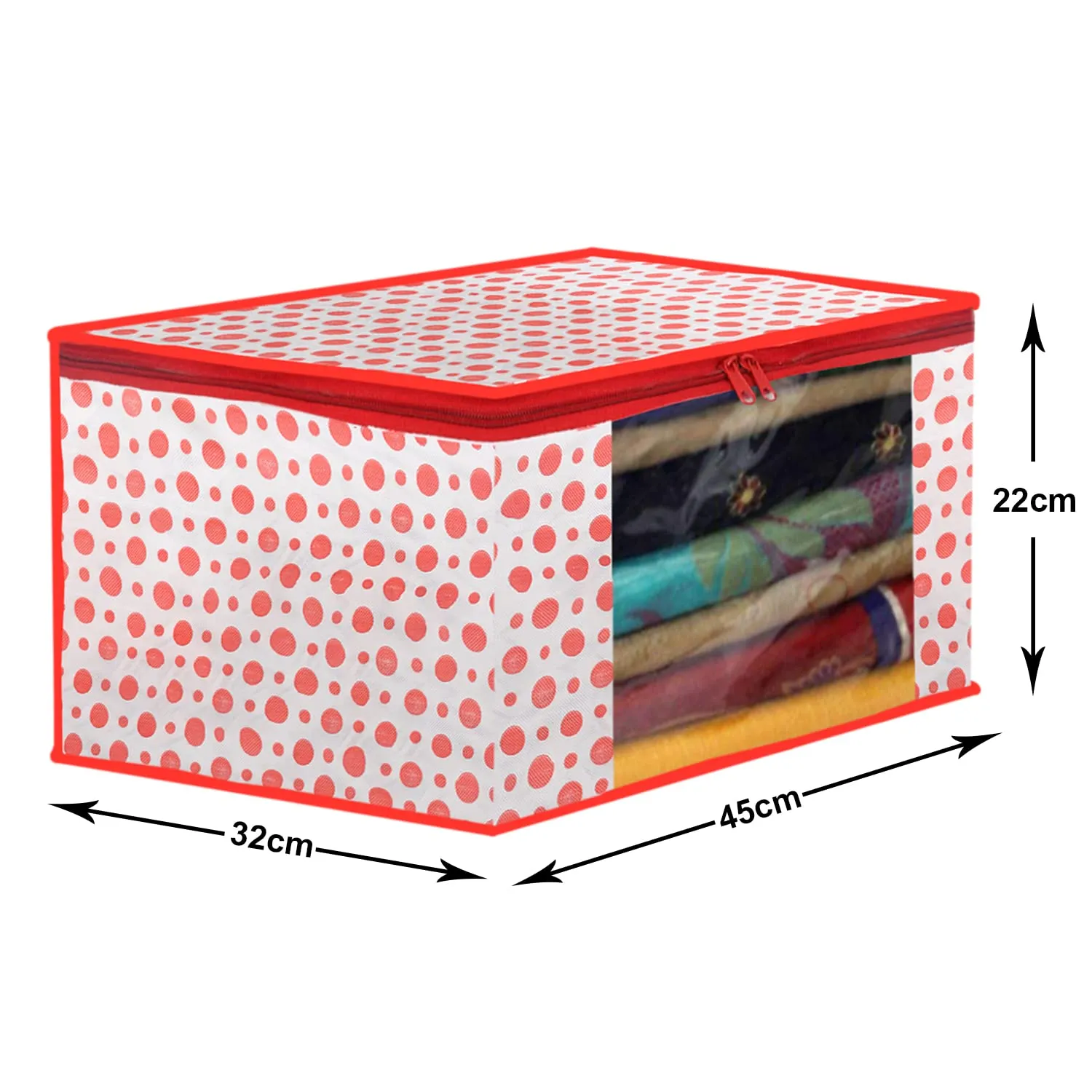 Kuber Industries Dot Printed Non-Woven Saree Cover, Cloth Organizer, Wardrobe Organizer With Tranasparent Window- Pack of 12 (Blue & Pink)-46KM0516