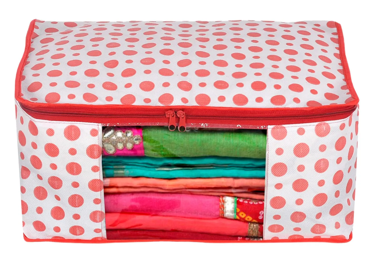 Kuber Industries Dot Printed Non-Woven Saree Cover, Cloth Organizer, Wardrobe Organizer With Tranasparent Window- Pack of 12 (Blue & Pink)-46KM0516