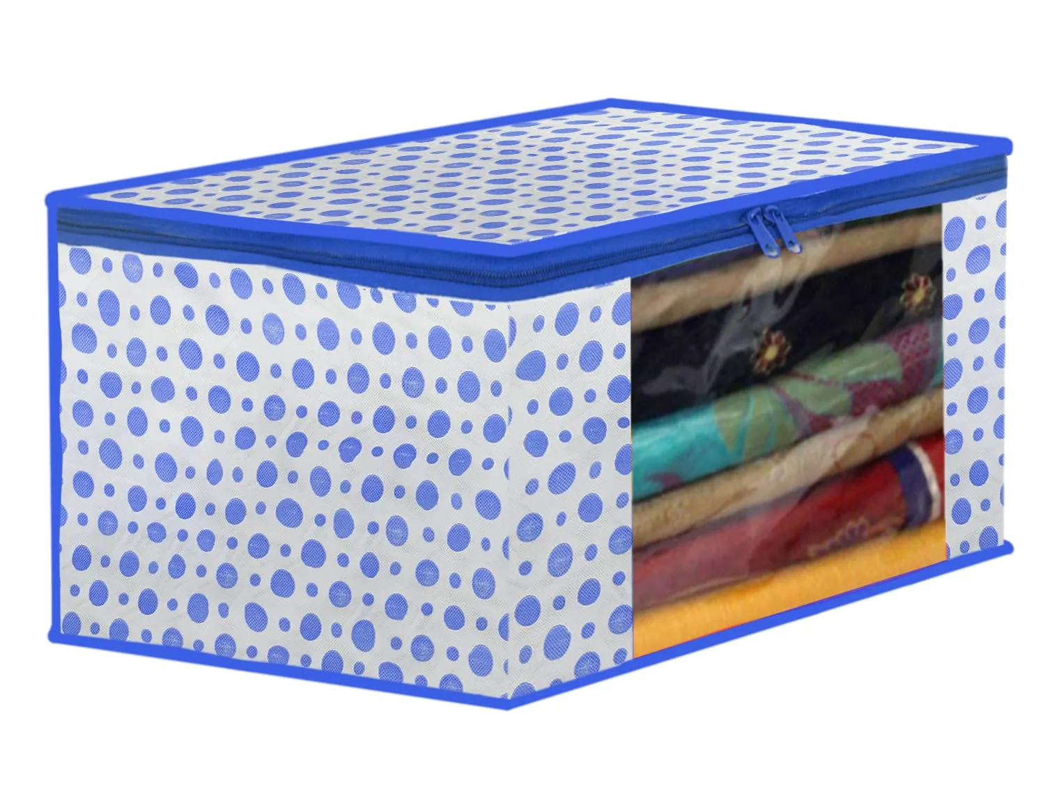 Kuber Industries Dot Printed Non-Woven Saree Cover, Cloth Organizer, Wardrobe Organizer With Tranasparent Window- Pack of 12 (Blue & Pink)-46KM0516