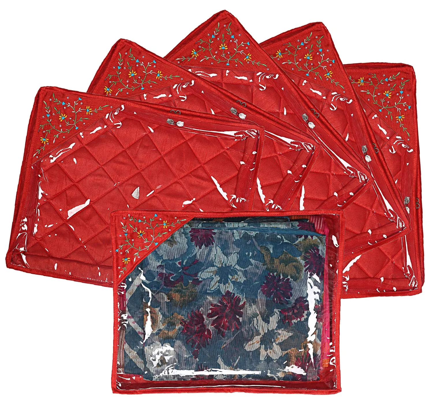 Kuber Industries Silk 6 Pieces Single Packing Saree Cover (Red) -CTLTC10601