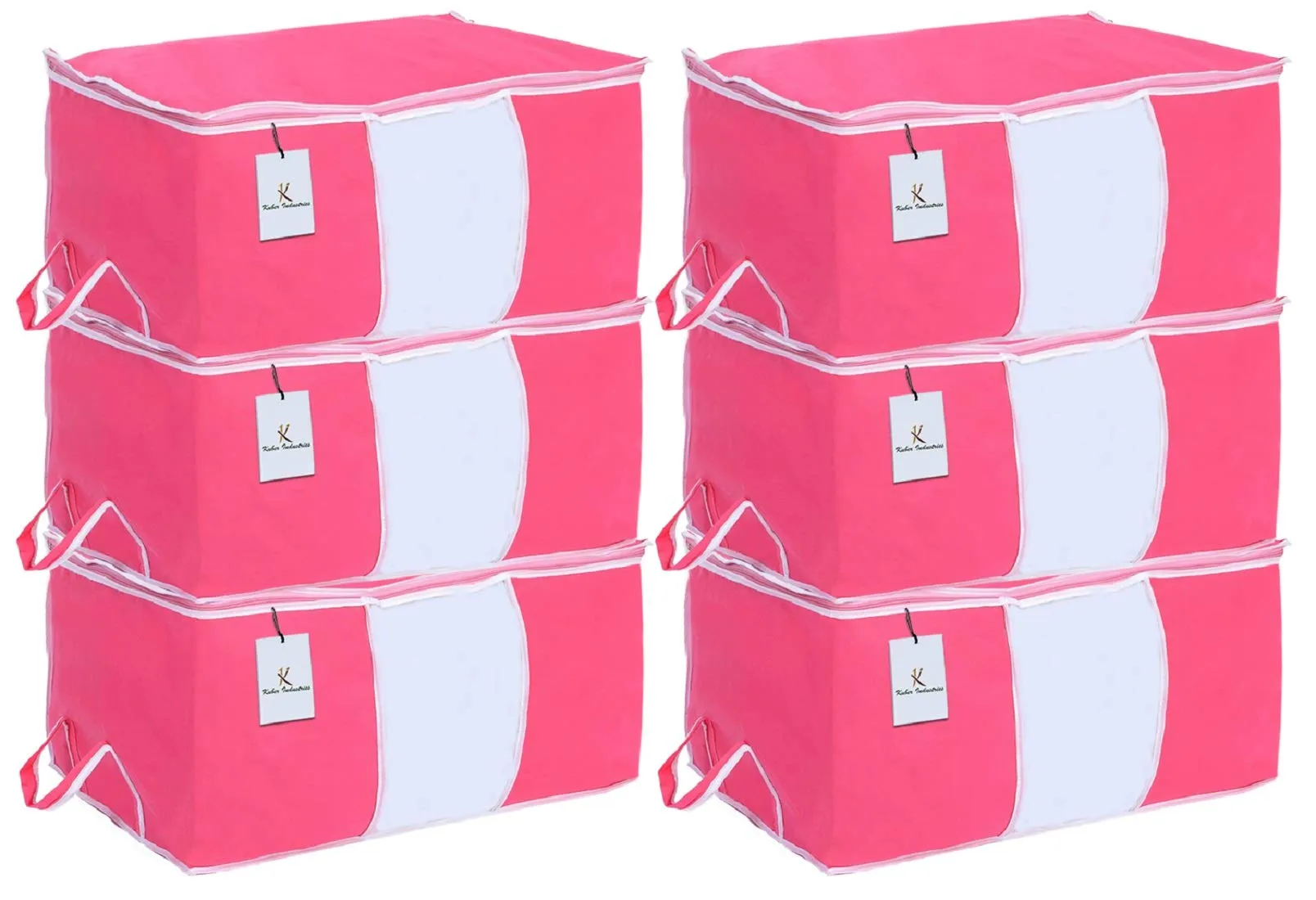 Kuber Industries Underbed Storage Bag, Storage Organiser, Blanket Cover Set of 6 - Pink, Extra Large Size-CTKTC014154