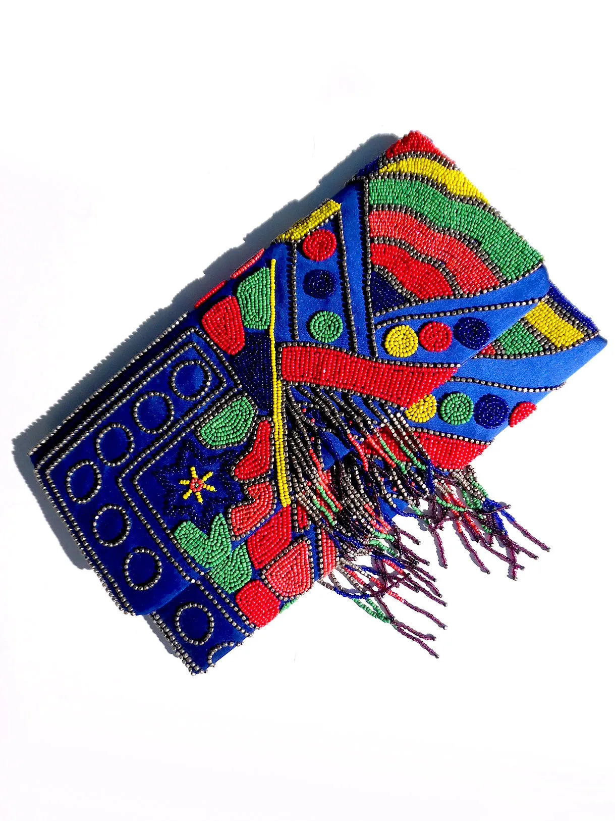 Large Beaded Envelope Clutch Bag With Fringe