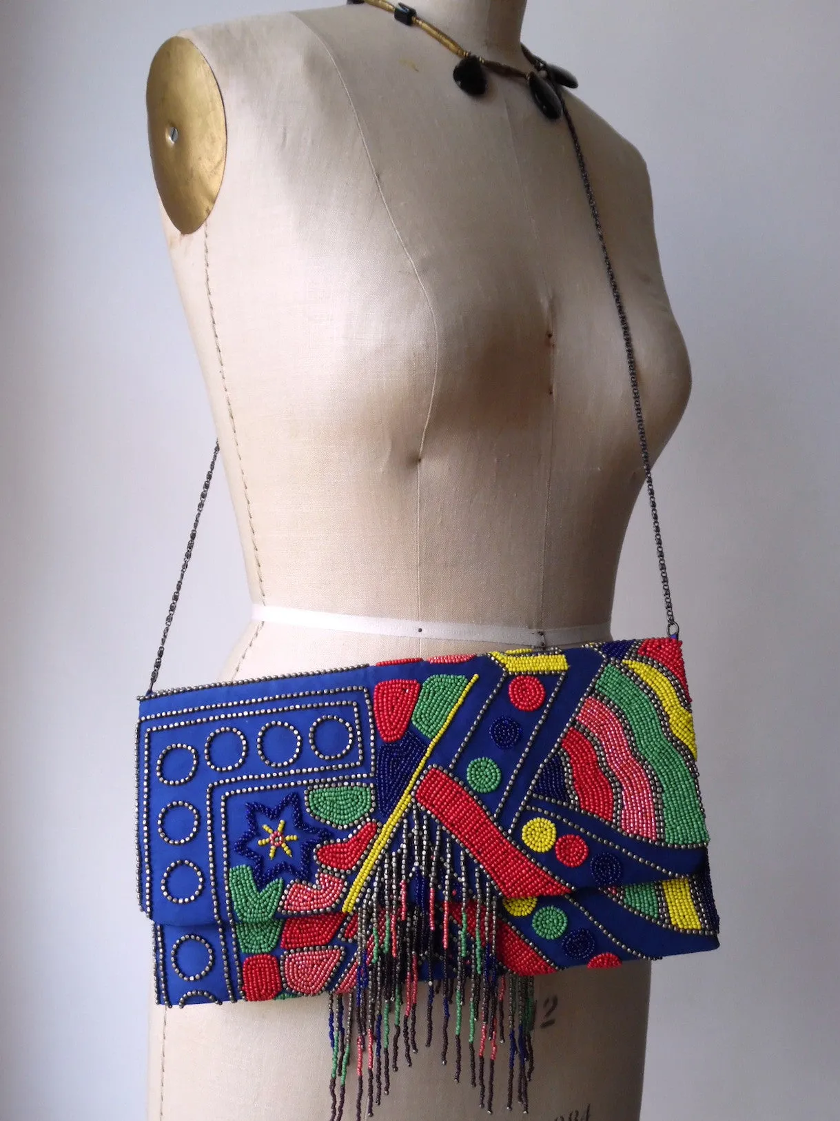 Large Beaded Envelope Clutch Bag With Fringe