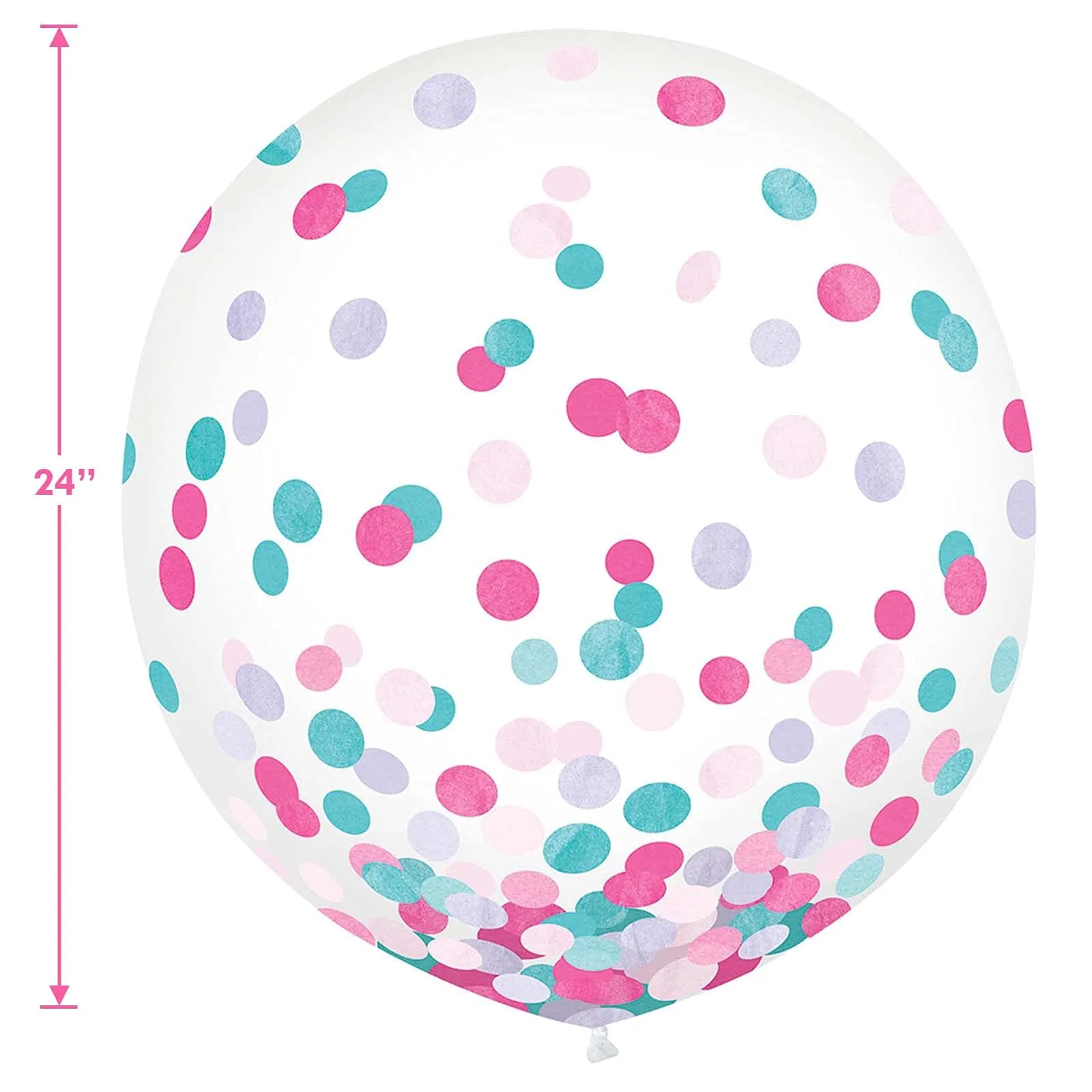 Latex Confetti Balloons - Clear Balloon Decorations With Mermaid Pink, Teal, and Lavender Dot Confetti, Large 24" Size (4 Count)