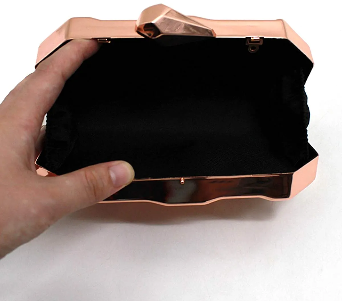 Lattice Pattern Rose Gold  Metal Chain Handbag Evening Clutch Purse