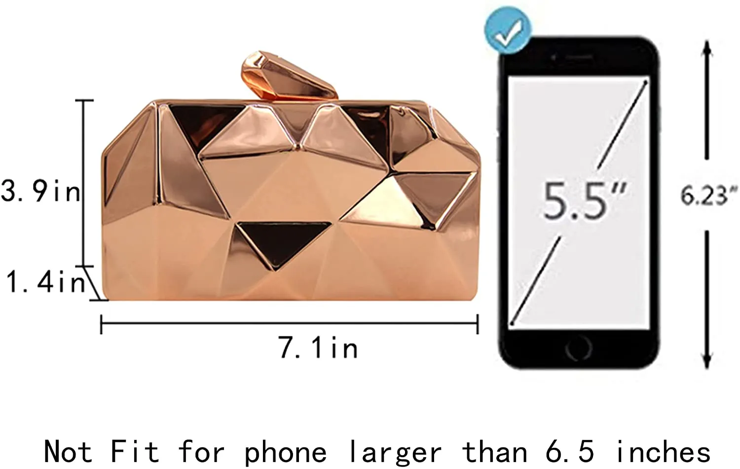 Lattice Pattern Rose Gold  Metal Chain Handbag Evening Clutch Purse