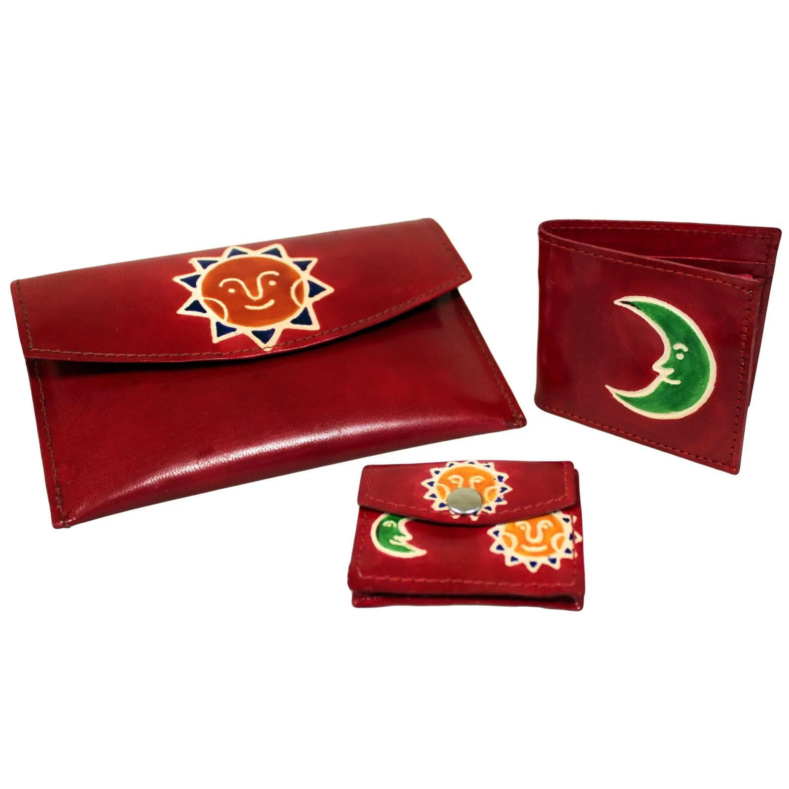 Leather Purse Set - Sun & Moon - Red