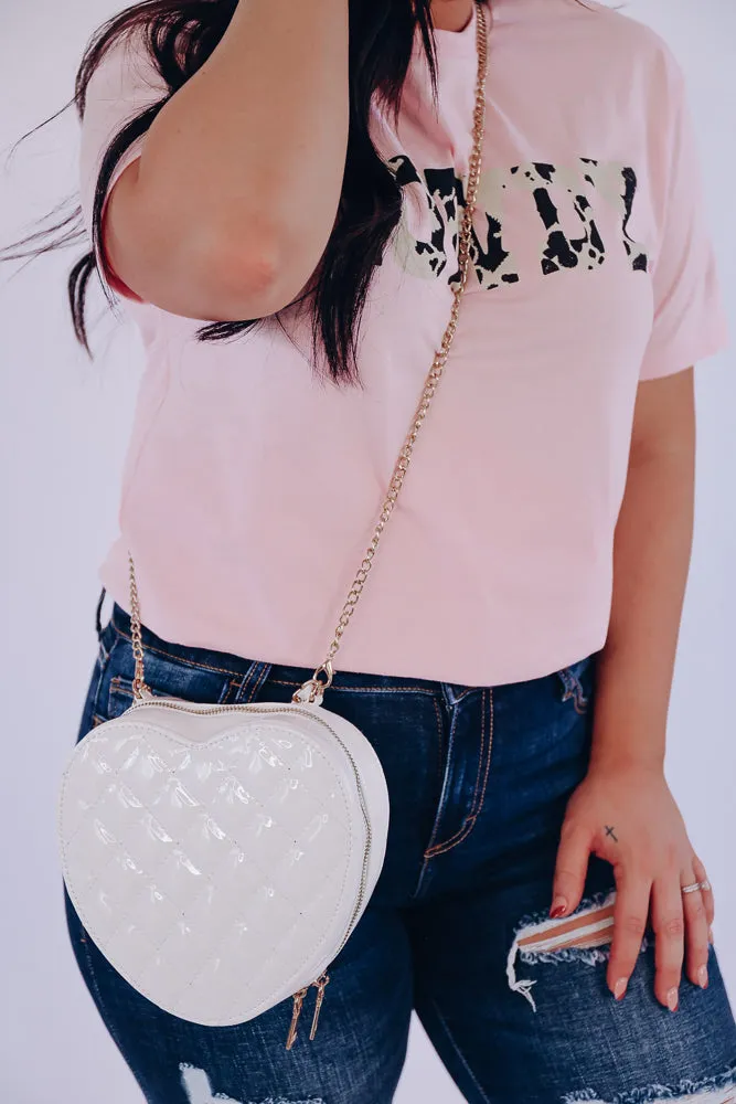 Love Me More Quilted Heart Crossbody Purse - White