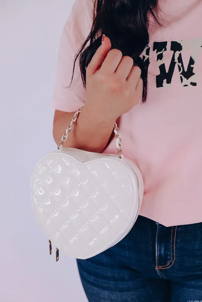 Love Me More Quilted Heart Crossbody Purse - White