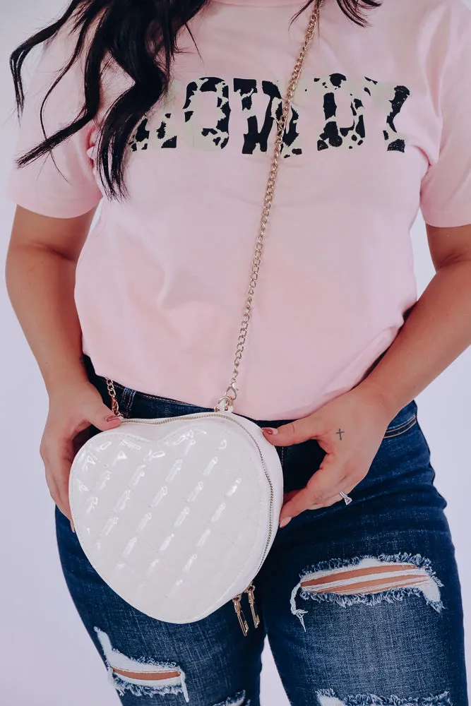 Love Me More Quilted Heart Crossbody Purse - White